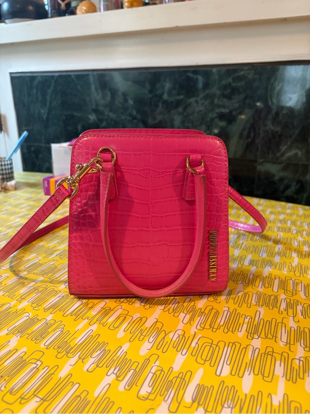 Poppy Lissiman Croc-Embossed Mini Top-Handle Bag in Hot Pink - Picture 6 of 6